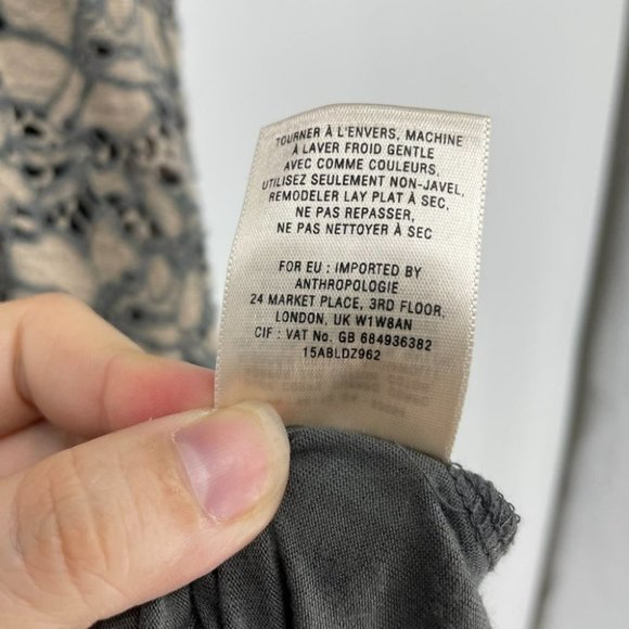 Deletta Anthro grey tan  floral eyelet Brushed Terra skater dress cap sleeve - Picture 11 of 16